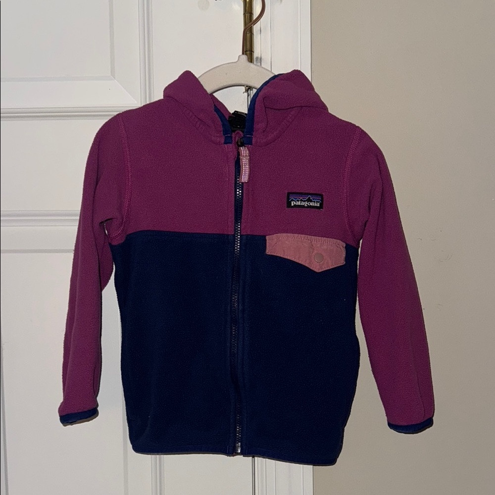 Patagonia Kids' Two-Tone Fleece Hoodie - Purple and Blue